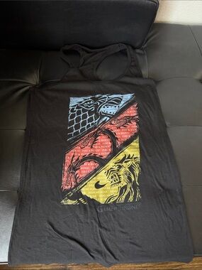 Game of Thrones Black Tank Top with Blue, Red and Yellow Sigil Graphic